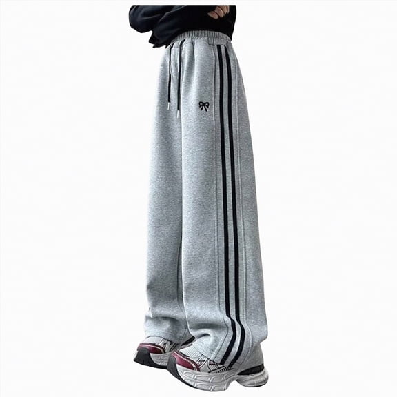 kpoplk Girls Sweatpants Front Seam Drawstring High Waist Wide Leg Sweat Pants Baggy Causal Kids High Waisted 6-14Y(Grey,9-10 Y)