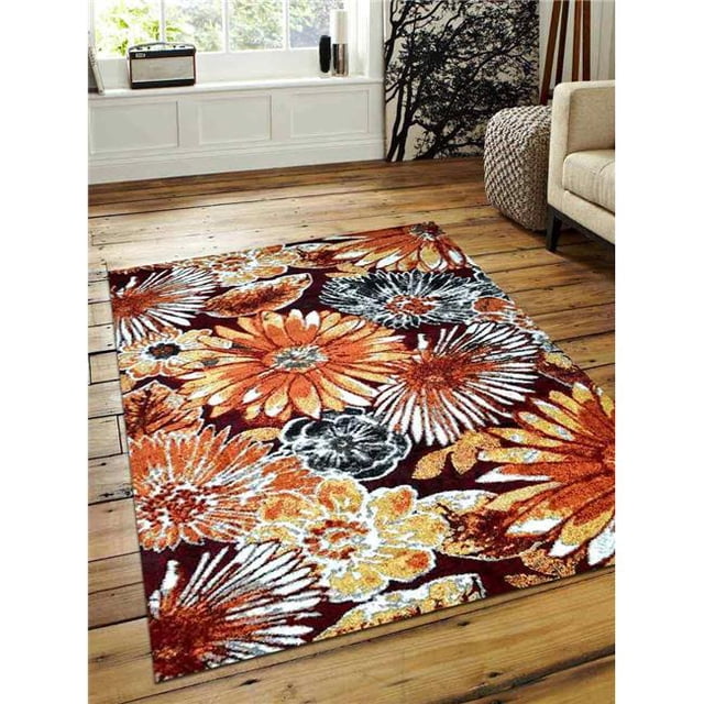 4 x 6 ft. Machine Woven Heatset Polypropylene Floral Rectangle Area Rug, Beige & Caramel