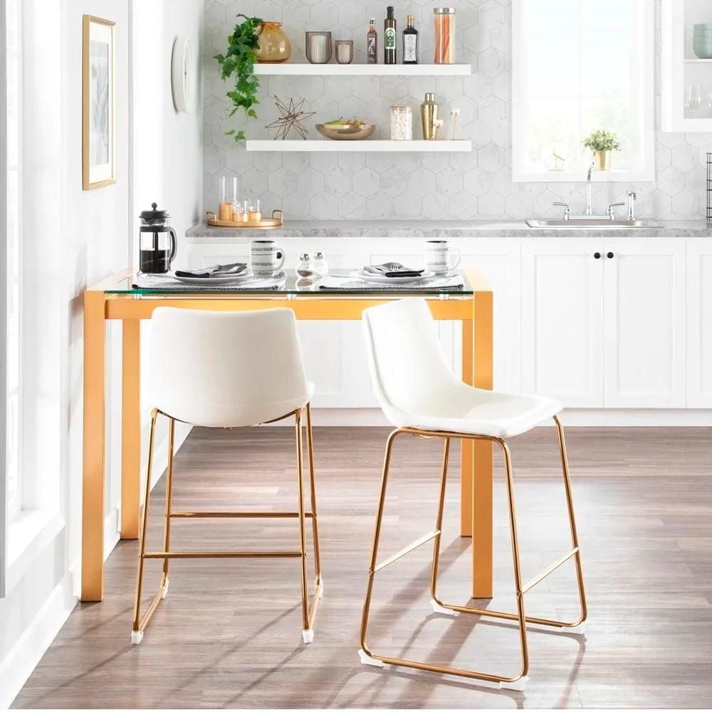 Heavenly Collection PU Stool, Counter PU Stool, Modern Stool with Gold Legs, Kitchen Stool, Restaurant Stool, Island Stool, with Footrest - Set 2