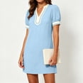 thumbnail image 6 of QUNYINEY Puff Short Sleeve Dresses for Women Mini A Line Boho Summer T-Shirt Dress V Neck Loose Fit Casual Vacation Dresses, 6 of 9