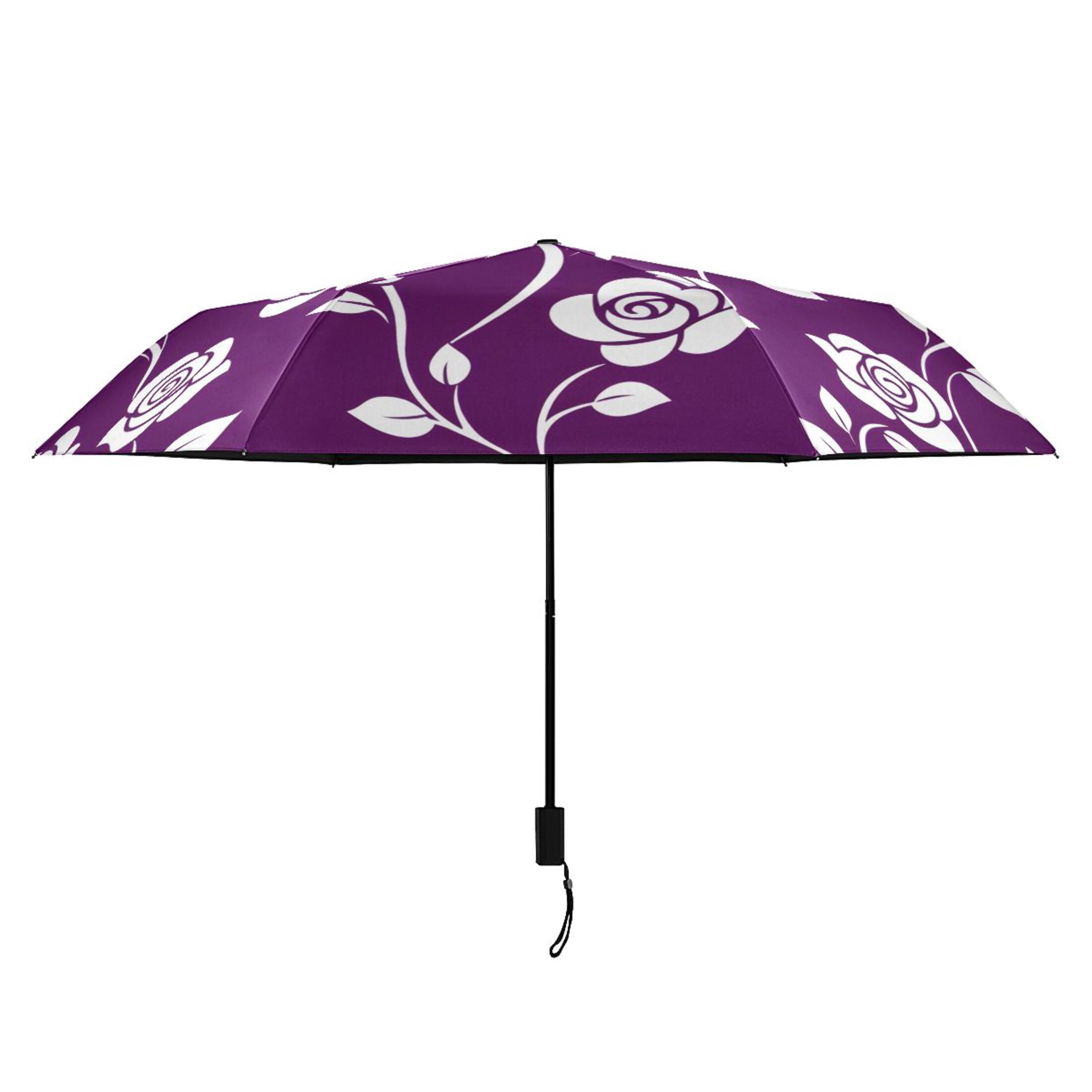 ALAZA Rose Flower Leaves UPF 50+ Compact Folding Umbrella for Rain Travel Umbrella Packable