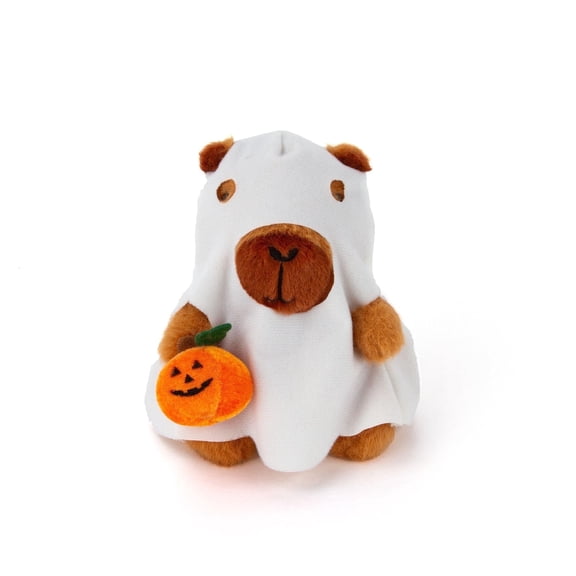 Glow-in-the-Dark Halloween Stuffed Animal in Ghost Costume – Halloween Plush Toy with Pumpkin – Soft Cuddly Plush for Kids & Adults – Spooky Cute Trick-or-Treat Gift – 8 inch (Capybara)