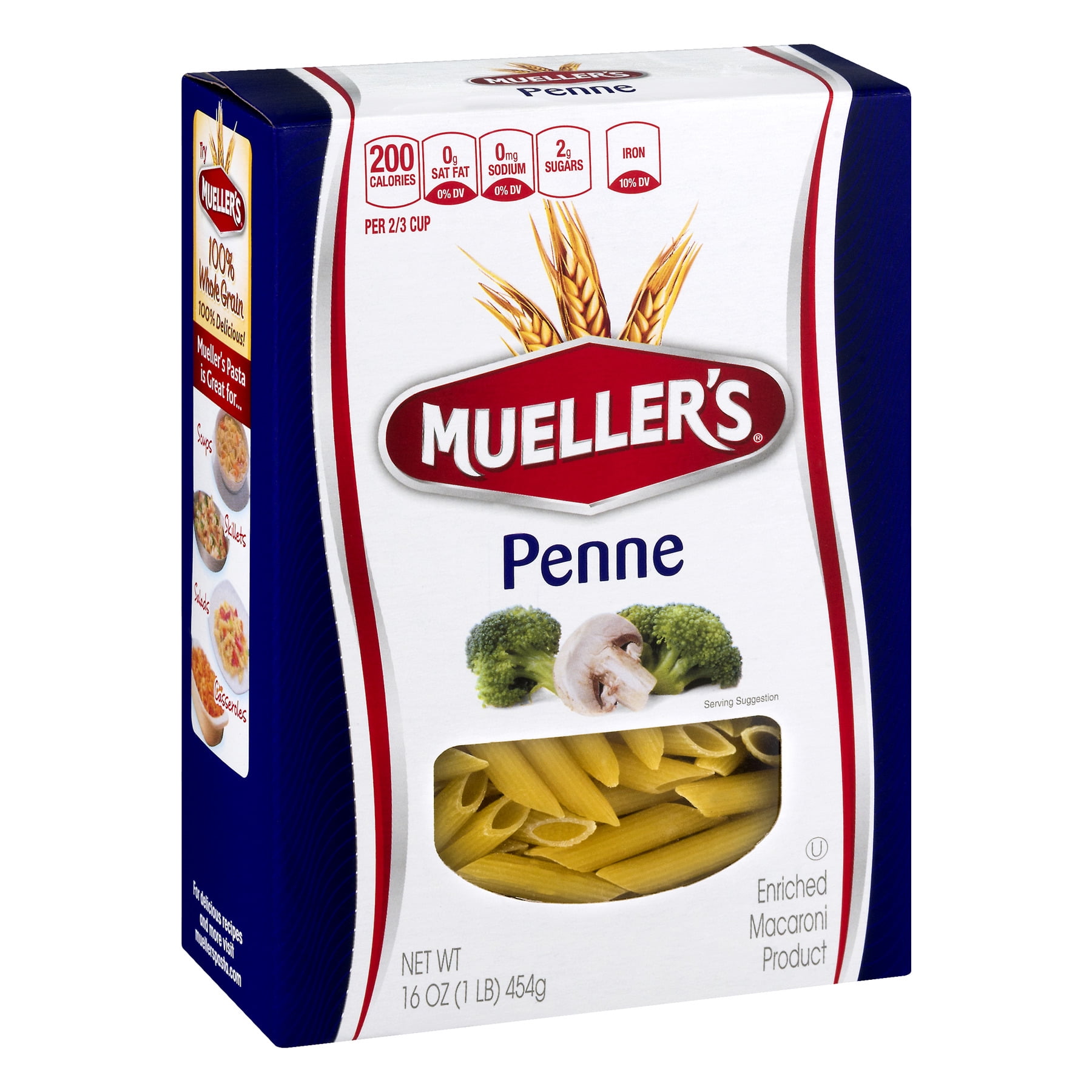 (2 pack) Mueller's Sodium-Free, Cholesterol-Free Penne Rigate Pasta, 16 oz (Shelf-Stable)