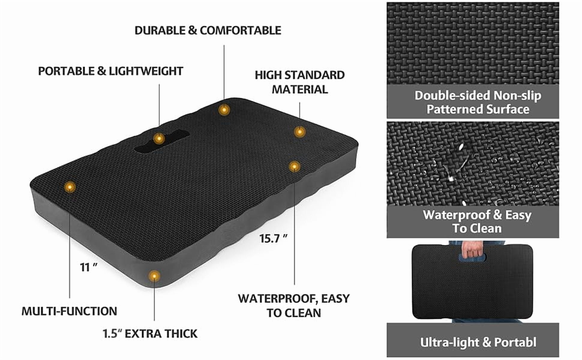 RGHJAR-Extra Thick Kneeling Pad, Soft Foam Kneeling Cushion, Waterproof Gardening Knee Pads, Lightweight Knee Mat for Bathing, Workout Supplies, Exercise Yoga, Garden Work Gifts (Black 17.5 x 11 x 1.