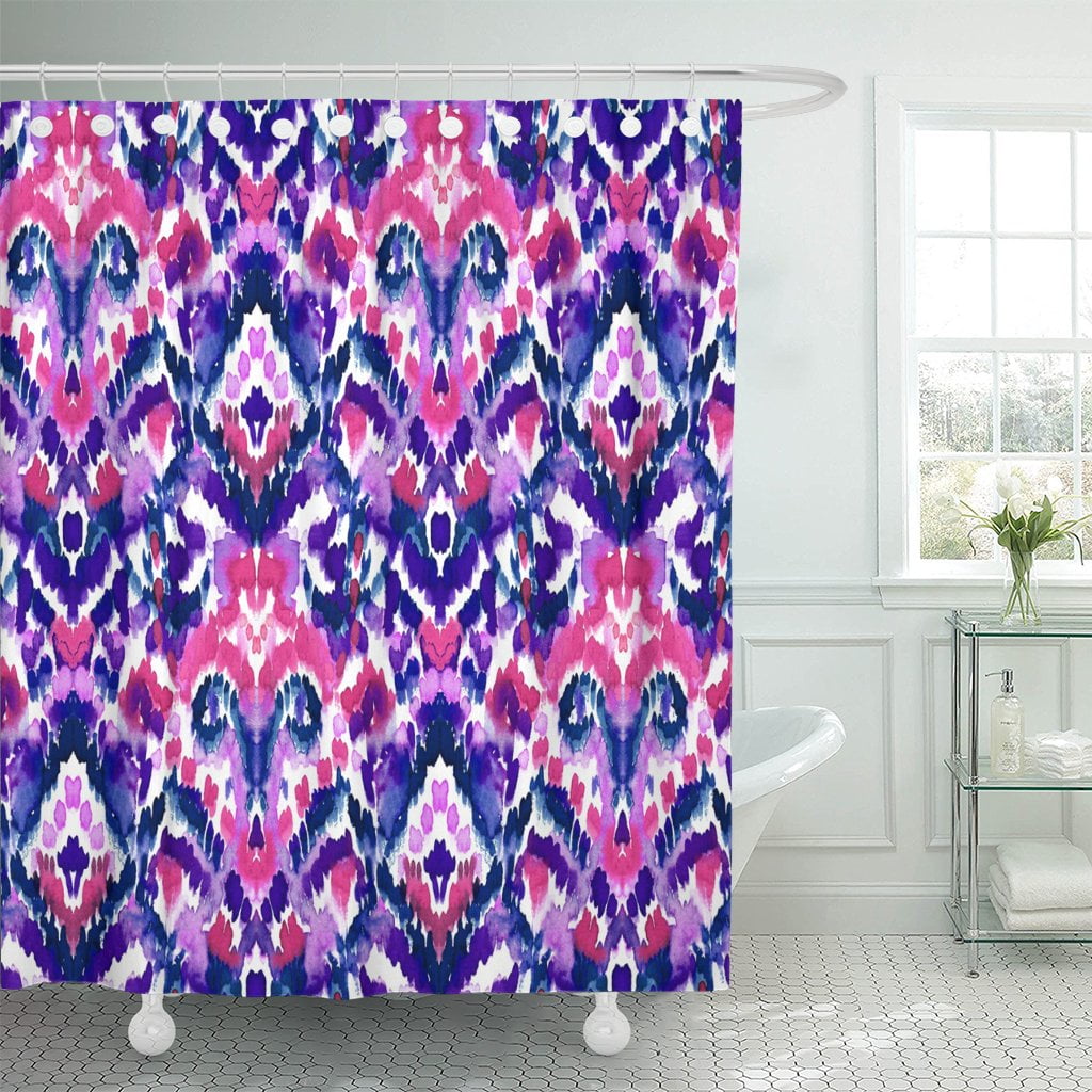 PKNMT Ethnic Ikat Pattern in Shades of Pink and Purple Polyester Shower