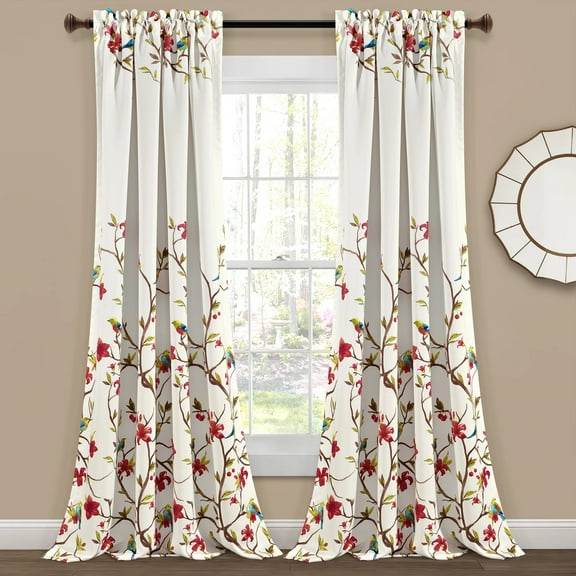 Half Moon Neela Birds Room Darkening Window Curtain Panels Ivory/Brown 52x84 2 Set