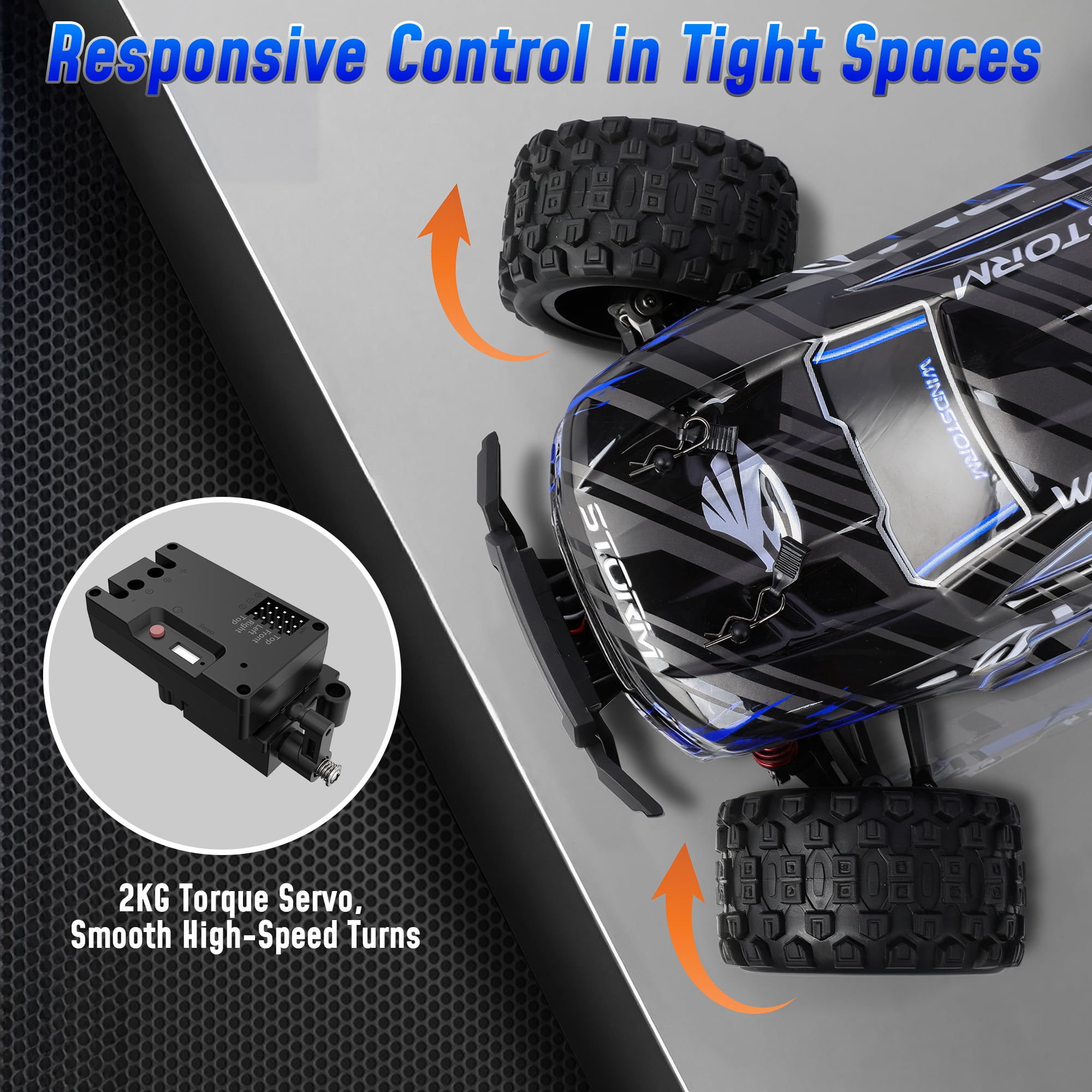 Tcovle 1:14 RC Cars, 40+ KM/H Fast RC Monster Truck Remote Control Car with Metal Drivetrain, 4WD All-Terrain, 2 Batteries, RC Toy Car Gift for Kids, Teens & Adults