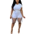 thumbnail image 3 of ITFABS Sports Outfits Short Sleeve Knot Crop Top + Fringe Fifth Pants, 3 of 9