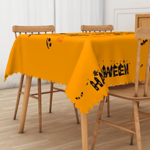 Lfeey Waterproof Wipeable Tablecloth, Halloween Table Decoration Tablecloth, Pumpkin, Witch, 36x55 inch, Orange