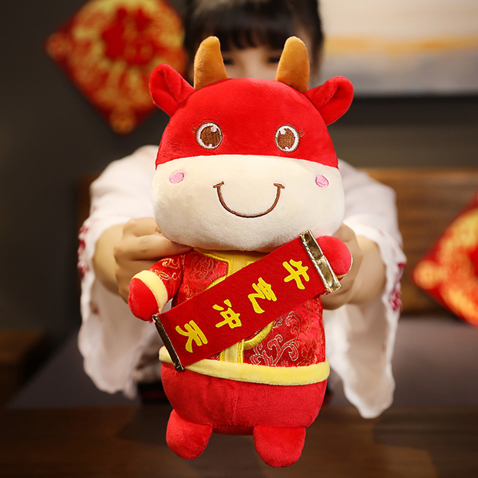 1pc Chinese Style Ox Plush Doll Ornament 2021 New Year Decoration 