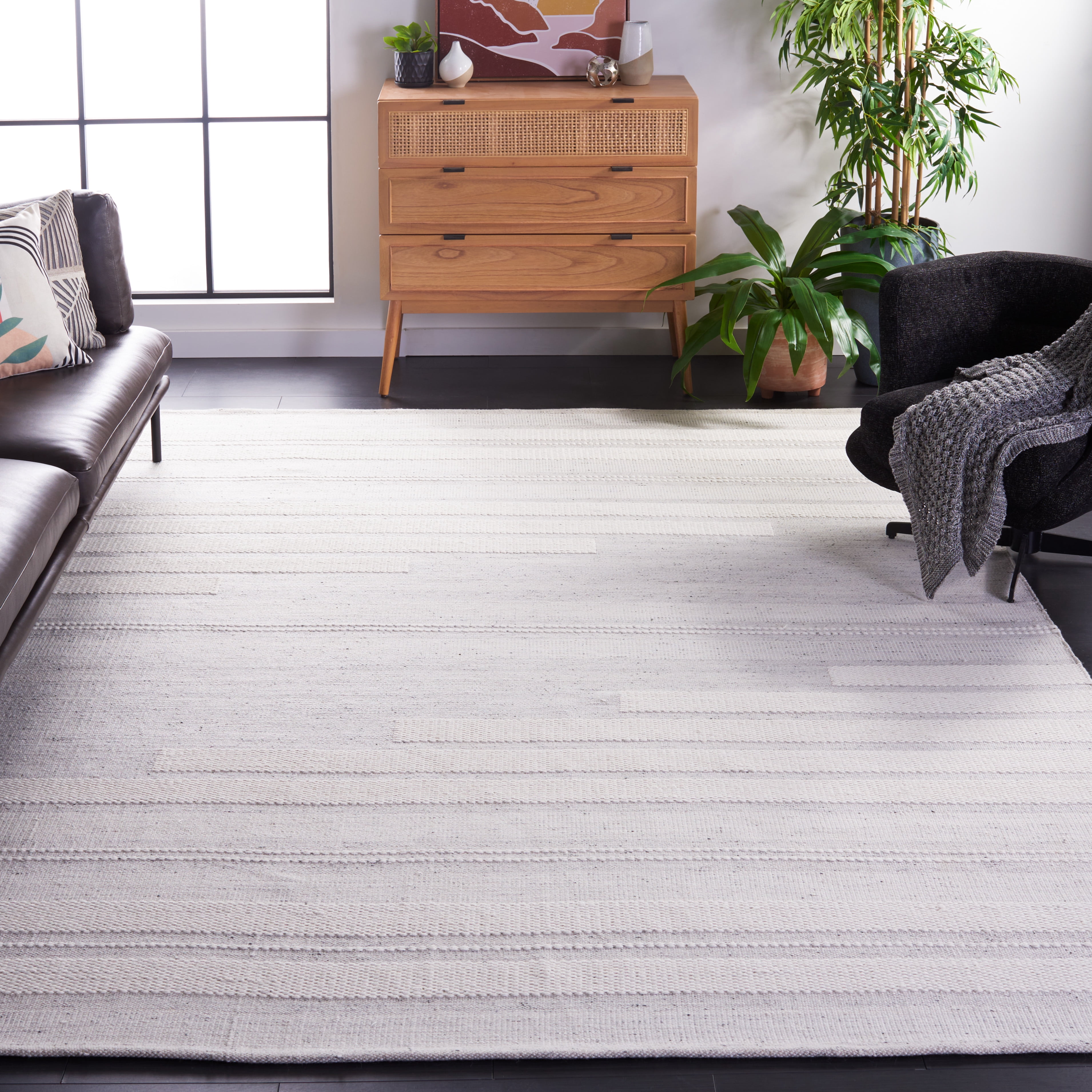 SAFAVIEH Kilim Adam Striped Polyester Area Rug, Ivory/Light Grey, 8' x 10'