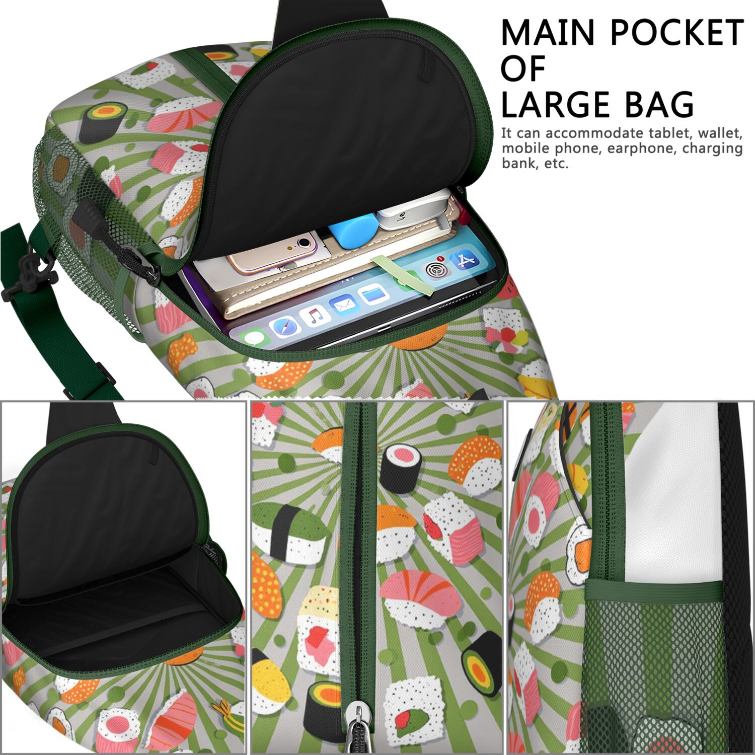 Chest Bag Crossbody Shoulder Bag Crossbody Shoulder BagCrossbody Sling Bag for Men Women Travelers Sushi