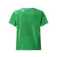 thumbnail image 2 of TiaoBug Kids Girls Boys Shiny Metallic Jazz Hip Hop Modern Ballet Dance Tops Short Sleeve T-Shirt Green 160, 2 of 7