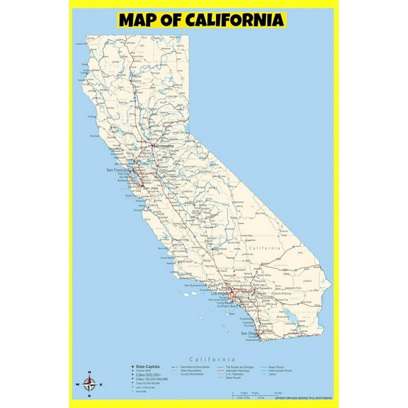 California Map Poster - Laminated Wall Map - Style B - 18x24 - Ideal for Classrooms and Homes – Features Bright Colors and Vivid Imagery