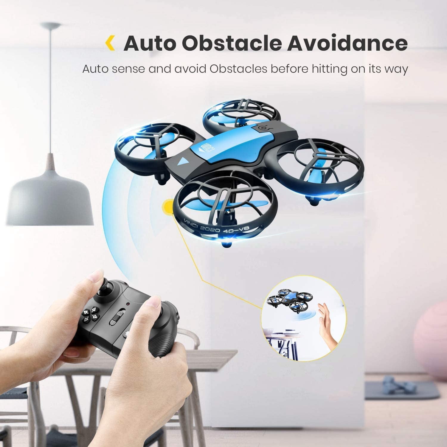 4DRC v8 Drone with 720P HD Camera for Adults and Children FPV Real-time Video, 3 Modular Batteries and Storage Bag, Blue