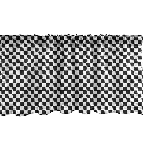Ambesonne Mudcloth Window Valance, Checkered Abstract Style, 54" X 12", Black and White