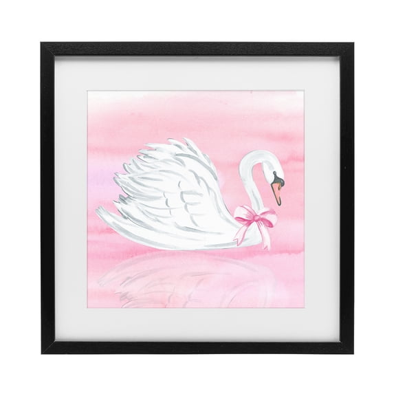 Stupell Industries Glam Pink Bow Swan Black Framed Print Under Glass, 13 x 13, by Corinne Haig