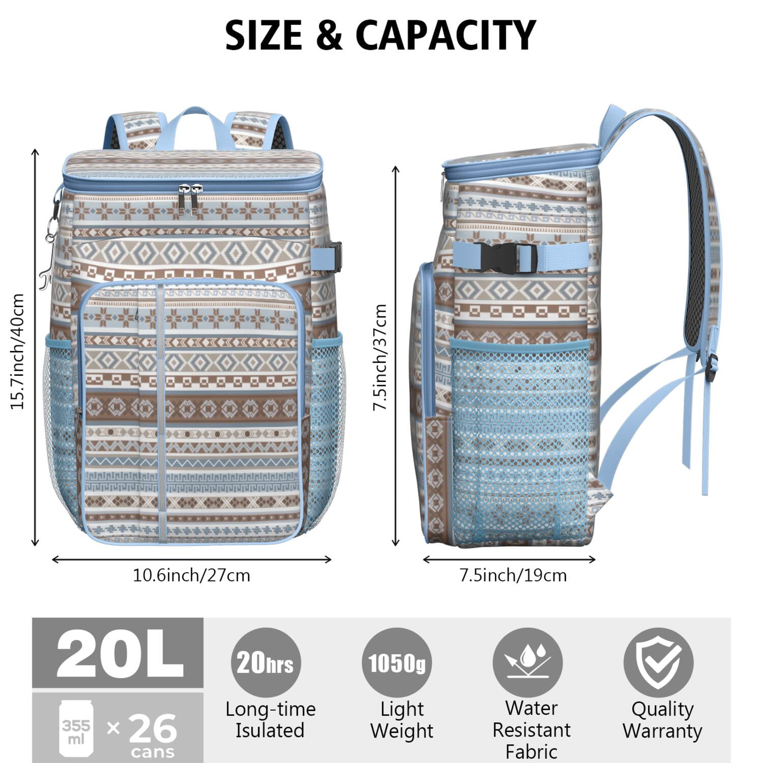 Travel Cooler Bag - Boho Bohemia Pioneer Flower Geometric Line Art Camping Beer Cooler Backpack with Bottle Opener- Waterproof Insulated Picnic Backpacks - Cooler Bag for Beach