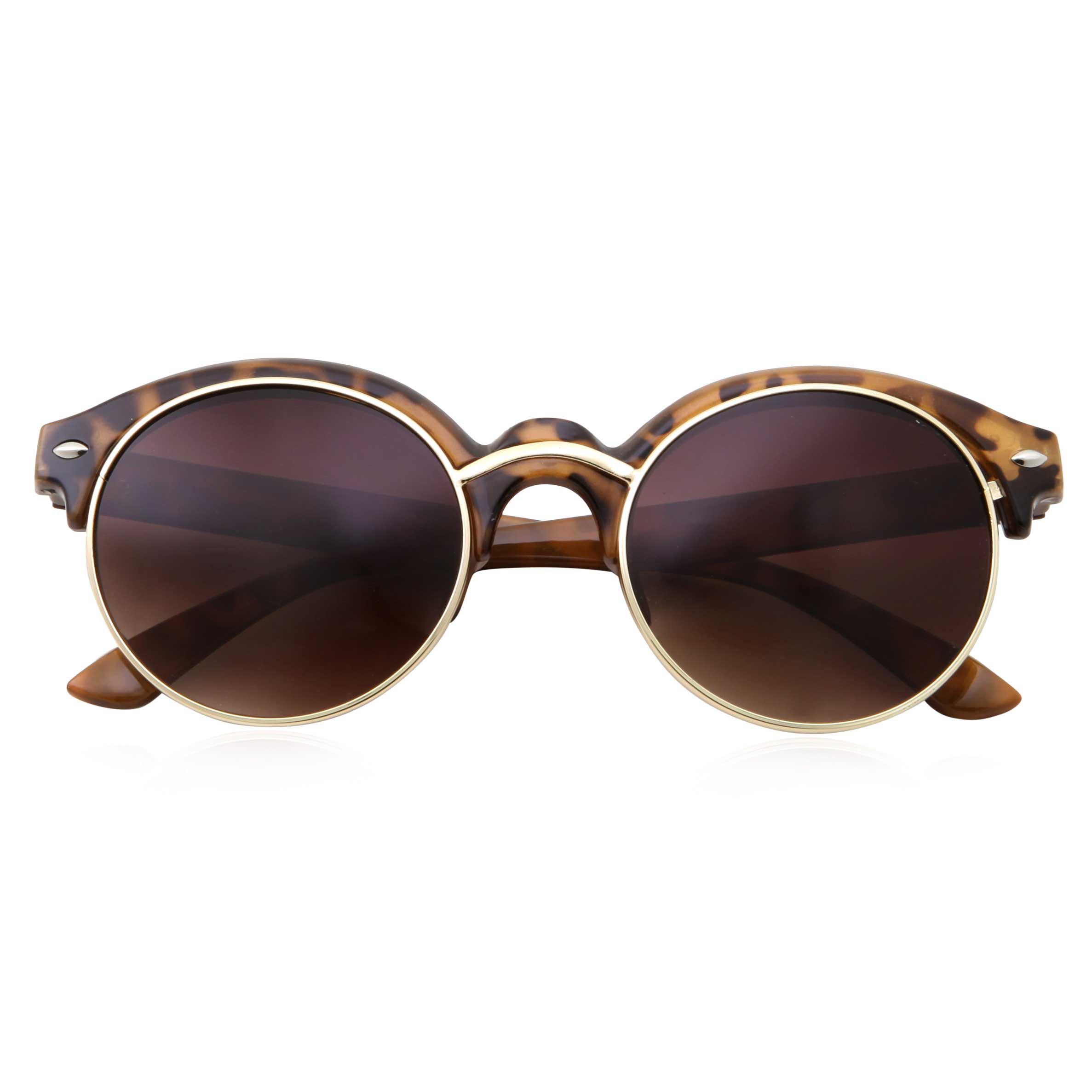 grinderPUNCH Classic Vintage Horned Rim Round Frame Adult Sunglasses for Men Women, Tortoise - image 2 of 5