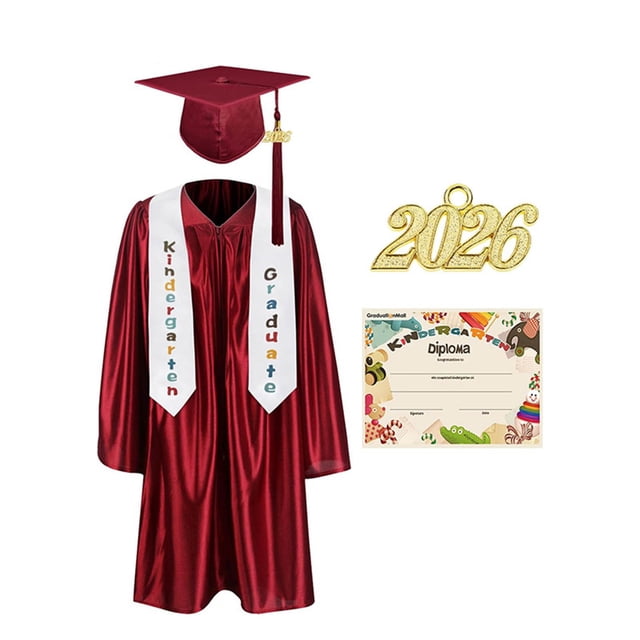 Odeerbi 5-15 Años Chicos Niñas Vestido de Graduación Conjunto Vestido Brillante Con Gorra, Estoro Y Tarjeta de Diploma Traje de 4 Piezas Para La Ceremonia de Graduación