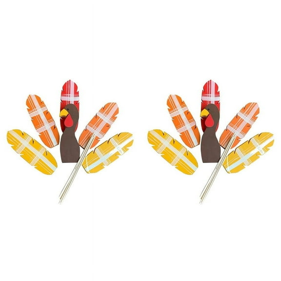 12X Wooden Turkey Planter Sticks,Thanksgiving Decorations for Outdoor Garden Farms Patio Thanksgiving