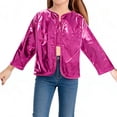 thumbnail image 4 of Vmvidoty Girls Shiny Party Long Sleeve Lightweight Zipper Metallic Jacket Hot Pink 9-10 Years, 4 of 6