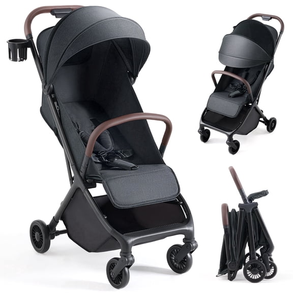 HARPPA Lightweight Baby Stroller for Toddlers, One-Hand Fold & Self-Standing, 15.4 lbs, Black