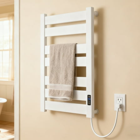 Towel Warmer Rack for Bathroom, Wall Mounted Wired Heated Towel Rack, with Timer and Temperature Adjustment, Overheat Protection Function