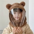 thumbnail image 2 of QHFBli Toddler Windproof Integrated Hat with Clear Face Cover, Cute Bear Ears Thick Full Face Winter Cap, Kids Outdoor Cycling Hat, 2 of 3