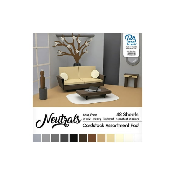 Paper Accents Cardstock Pad 12"x 12" Neutrals Assortment 48pc