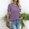 thumbnail image 4 of Dvprdro Womens Short Sleeve Crewneck T Shirts Solid Color Casual Basic Tees Summer Tops, 4 of 7