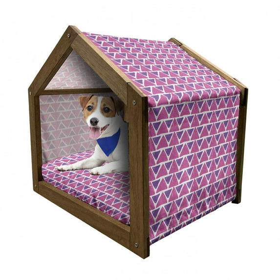 Geometric Pet House, Hand Drawn Sketch Style Triangle Pattern with Brush Marks Abstract Stripes, Outdoor & Indoor Portable Dog Kennel with Pillow and Cover, 5 Sizes, Purple and Pink, by Ambesonne