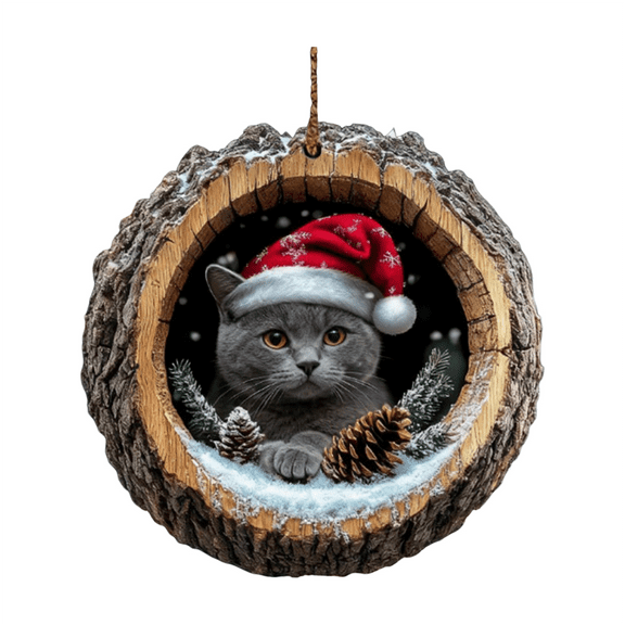 Jierger 2D Flat Christmas Cute Cat Ornament – Adorable Cat Pendant for Xmas Tree Holiday Home Décor, Car Rear ViewMirror Accessories, Xmas Gift