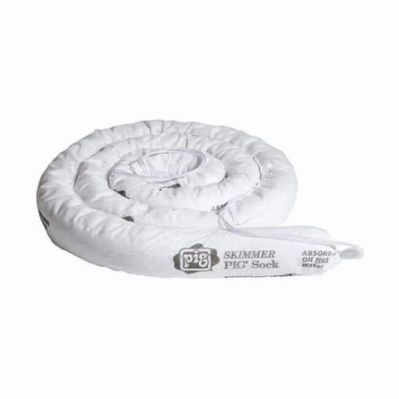 Pig Sorbent Sock, 15 gal, 3 in x 10 ft, Oil, White, 6 PK SKM203