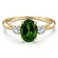 thumbnail image 3 of Gem Stone King 10K Yellow Gold Green Chrome Diopside and White Created Sapphire 3-Stone Ring for Women | 1.46 Cttw | Oval 8X6MM | Gemstone Birthstone | Size 5, 3 of 6