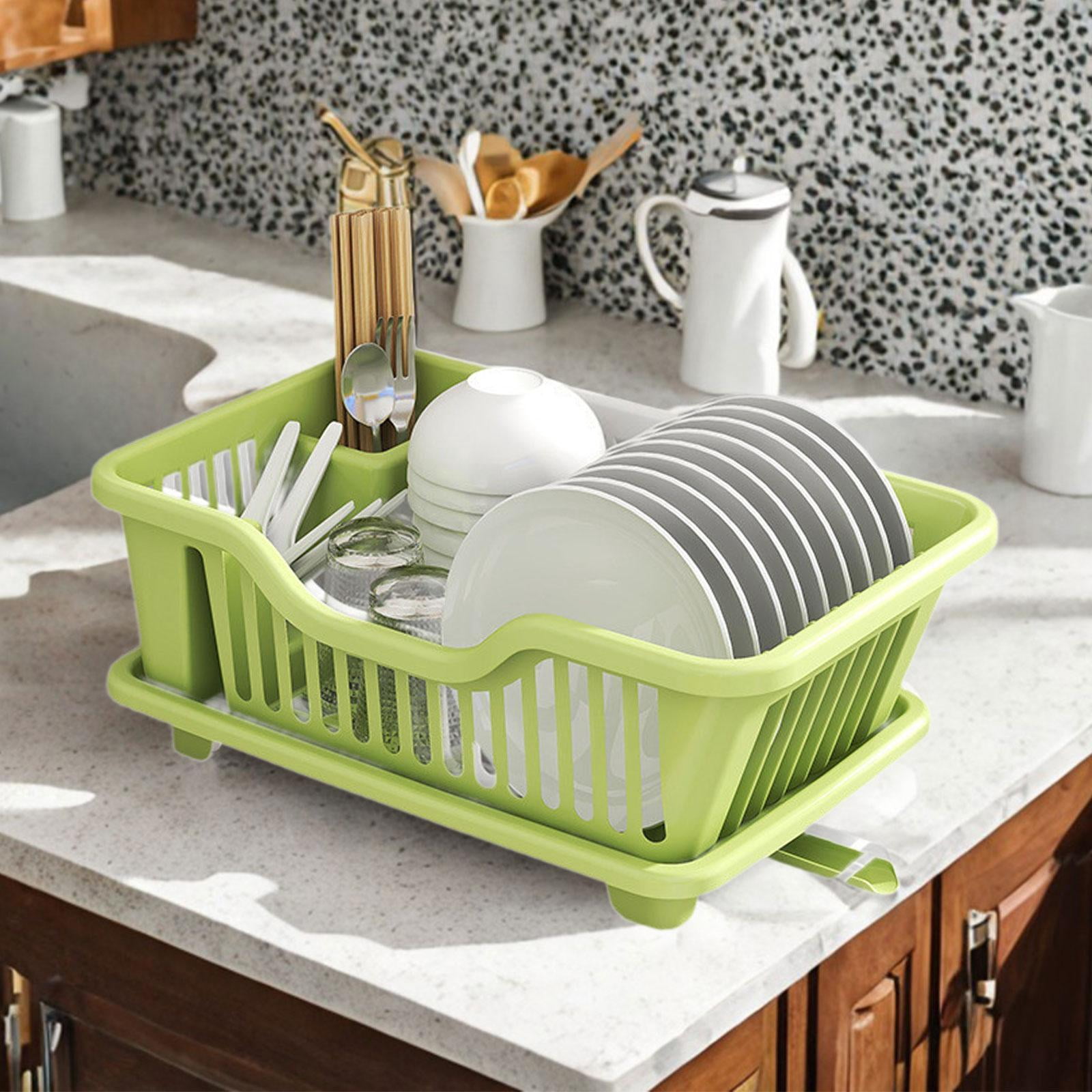 Fiocias Cutlery Holder And Dish Drainer Organizer for Kitchen Utensils, Storage Solution Light Green
