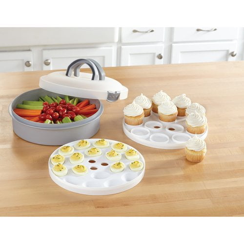 3 in 1 Cake and Pie Carrier with Deviled Eggs Insert (Silver) Walmart