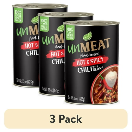 (3 pack) unMEAT Hot & Spicy Chili with Beans, 15 oz Can, Plant-Based, High Protein
