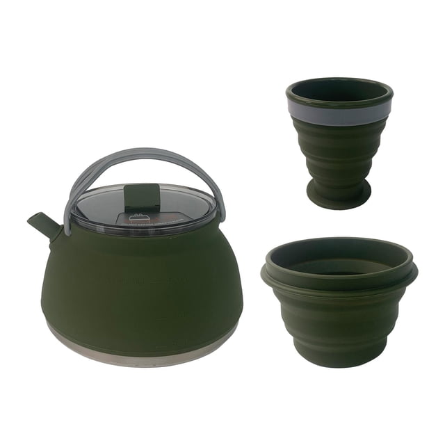 Hervidor de agua plegable, cafetera con mango anti-escaldaduras, hervidor de agua portátil para exteriores, para viajes, senderismo, acampada al aire verde
