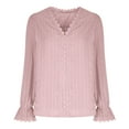 thumbnail image 5 of GaThRRgYP Going Out Tops for Women,Womens Tops Short Sleeve Cotton,Women's Casual Long Sleeve V-Neck Solid Color Top Loose Embroidered Chiffon Shirt Pink L, 5 of 7