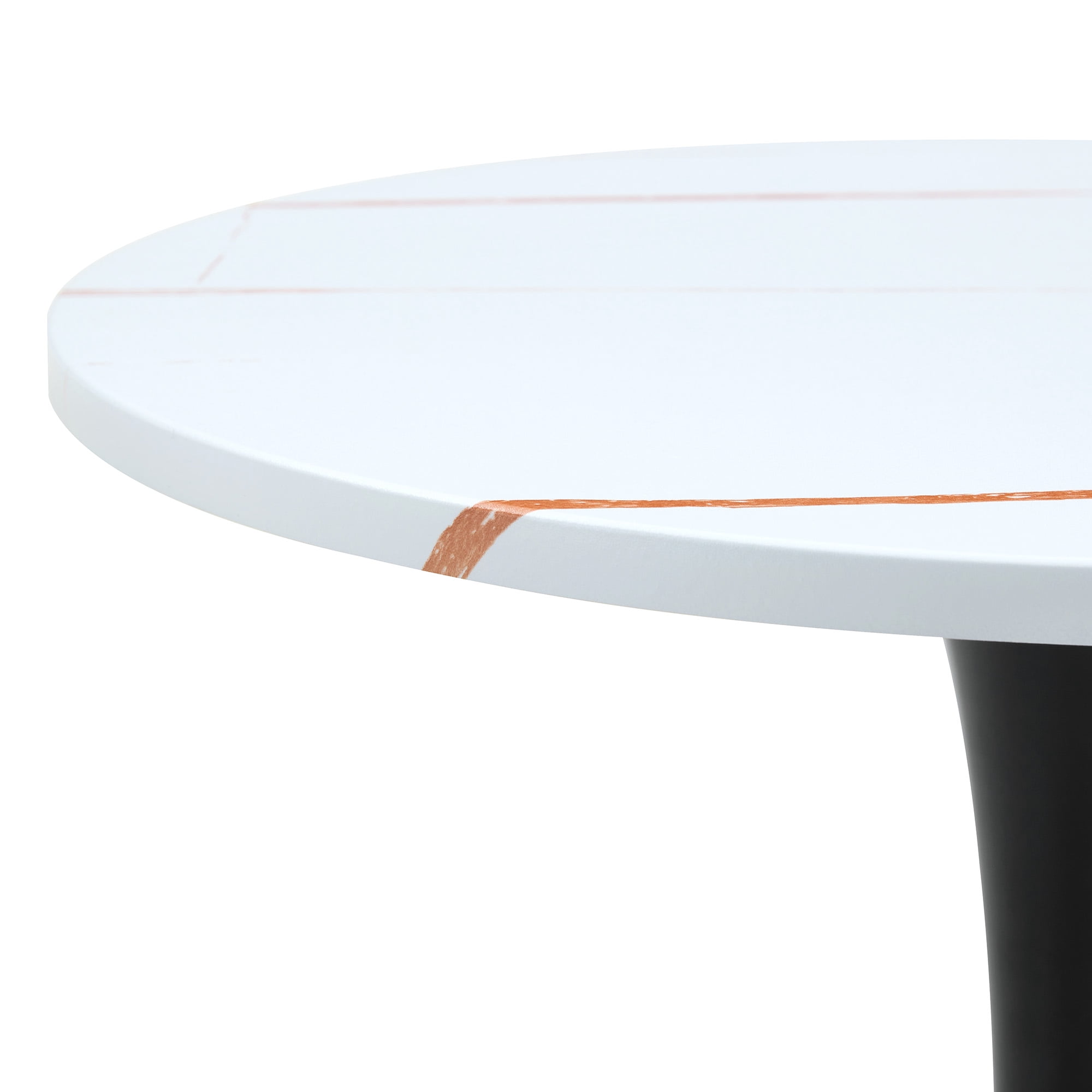 Miniyam 23.6” Round Dining Table, Small Pedestal Tulip Style Table for 2–4 People, Wooden Top with Metal Base, Warm White