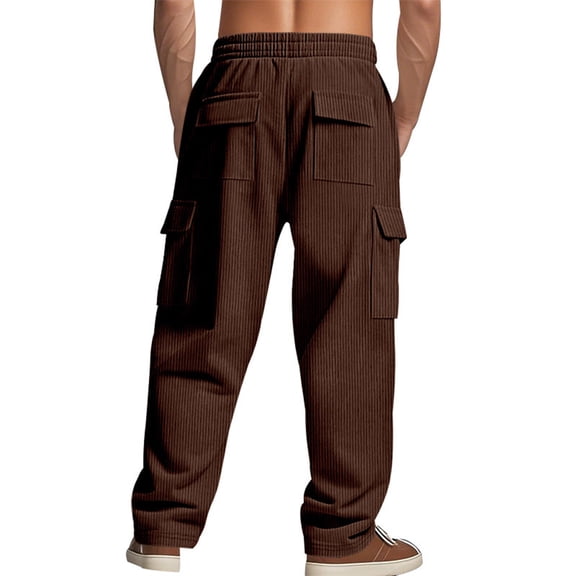 Dgankt Men Clothing Men's Cotton Pants Casual Cargo Pants Elastic Drawstring Waist Sweatpants with Multi Pockets
