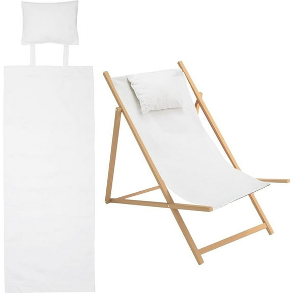 44x16 Beach Sling Chair Canvas Cloth with Pillow 1.5mm Thick White Casual Lounge Chair Replacement Canvas Outdoor Folding Chair Fabric for DIY