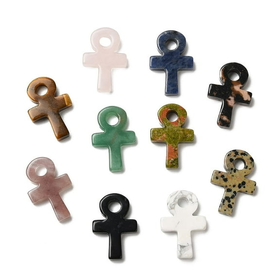 10 pc Natural Mixed Gemstone Pendants Ankh Cross Charms 29.5~30x20x5~5.5mm Hole: 5mm Material: Natural Gemstone
