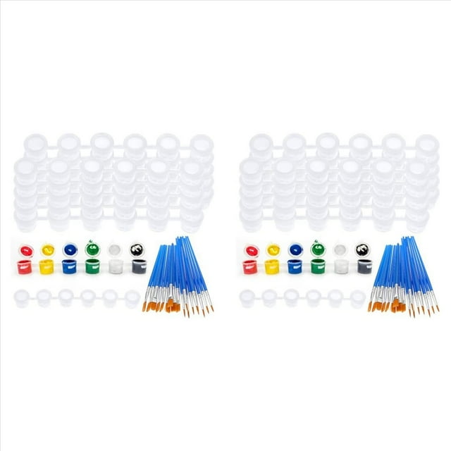 120 Tiras de Latas de Pintura Vacías de 3 Ml con Juego de 30 Pinceles, Vasos de Pintura Transparentes con Tapa Acrílica para Escuela de Arte de Pintura