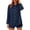 Navy, variant on Drses Women Cotton Linen Pleated Button Down Shirt, Lapel Point Collar Drop Shoulder 3/4 Long Sleeve High Low Hem Tunic Blouse Casual Work Top