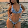 thumbnail image 6 of Plus Size Bikini for Women Lace Up Drawstring Swimsuits Ruffle Patchwork Thong Bottom Swimwear Micro Bikini Sets Split Two Piece Swimsuits Beachwear Bathing Suit, 6 of 9