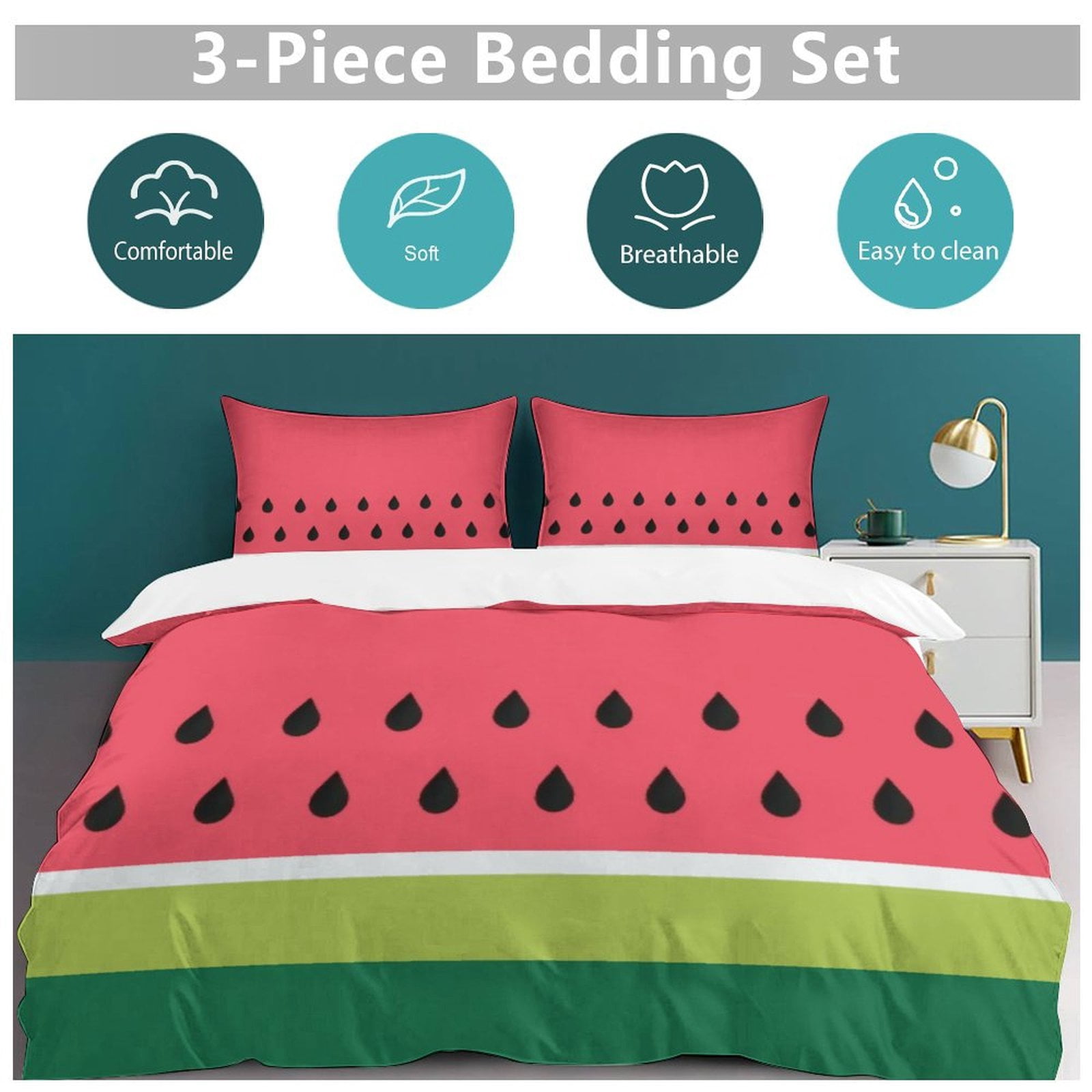 Coral Pink Green Summer Watermelon Fruit Stripes Bedding Set Duvet Cover Couple Bedclothes Pillowcase Customized Home Textiles Bed Set for Twin Size