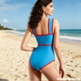 thumbnail image 7 of Women Swimwear, Color Block Bow Cutout One Piece Padded Swimsuit with Polka Dot Skirt Bathing Suit for Vacation, 7 of 7