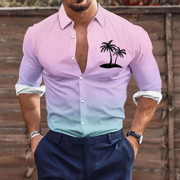 Blusa y camisa de manga larga con cuello vuelto para hombre, estilo casual, a la moda, con botones estampados, blusa de manga larga con cuello vuelto, camisetas de poliéster para hombre